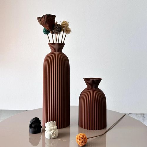 Ensemble de 2 pièces de Vase sec d¿art à motif ondulé,Vase de fleurs séchées,adapté au Vase de décoration de bureau à la maison,Vase de décoration de foyer,Vase de fleurs séchées,Ornement de Vase de décoration de bureau,Meilleur cadeau de vacances-Brown-