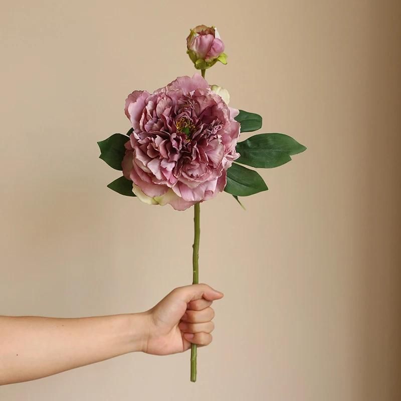 Duovlo Bouquet Artificiel De Pivoines - 1 Pièce - Fleurs En Soie - Décoration De Maison - Mariage (Rose Foncé