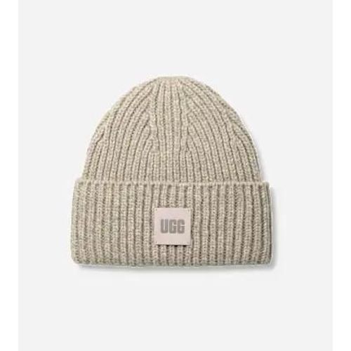 Ugg Bonnet Côtelé Épais In Light Grey, Taille O/S, Mélange De Polyester