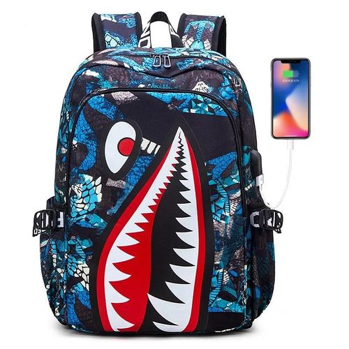Cartable primaire avec imprimé requin de dessin animé,sac à dos de voyage,cartable pour étudiant d'école primaire,Mochila,GRIS