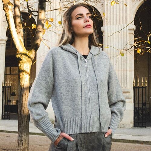 Lilysilk Cardigan Gris Modèle À Capuche, Hauts Poignets Côtelés Laine Et Cachemire Bon Rapport Qualité-Prix, Respectueux De La Peau L