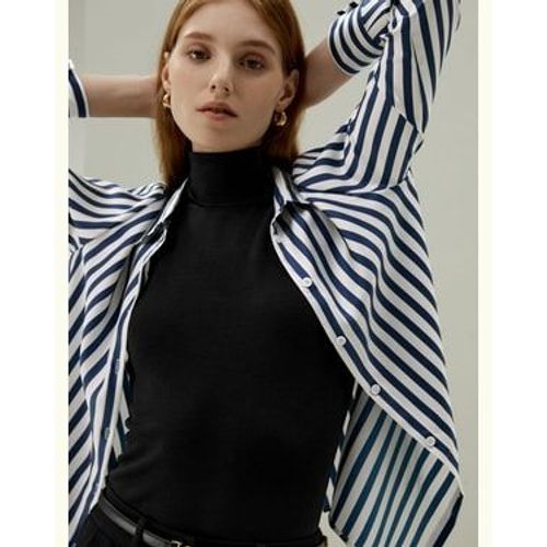 Lilysilk Chemise En Soie De Qualité Chemise En Soie Soie De Mûrier De Haute Qualité Sophistiqué Et Élégant Fines Rayures Bleu-Blanc Petite Xs