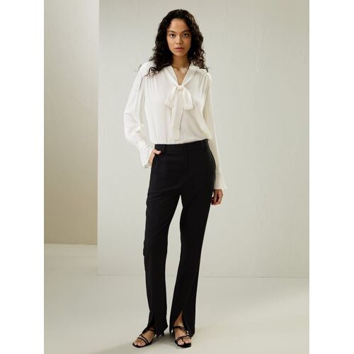 Lilysilk Blouse En Soie Naturel-Blanc M, Col V Ruban, Léger Et Élégant, Ghost Crepe, Poignets Plissés