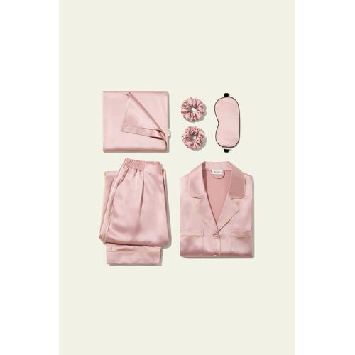 Lilysilk Cadeau Maman Pyjama Soie Rose Pastel M Ensemble Nuit Confortable Satin Liserés Dorés Masque Sommeil Chouchous 