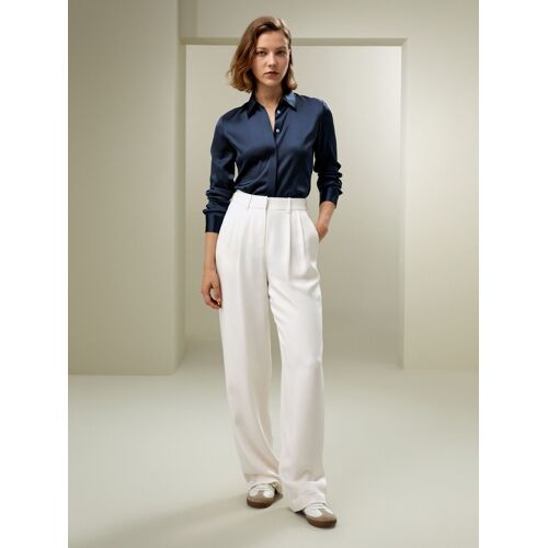 Lilysilk Chemisier Soie Femme Patte Dissimulée Soie De Mûrier De Haute Qualité Style D'affaires Facile À Assortir Bleu Marine Petite M