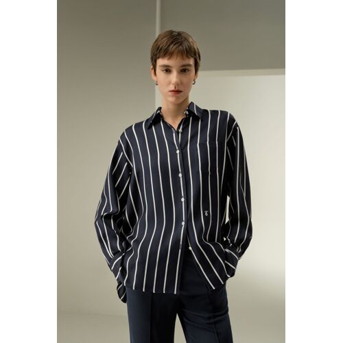 Lilysilk Chemisier Soie Inspiration Nautique Avec Rayures Audacieuses Pure Soie S'accorde Avec N'importe Quelle Tenue Fines Rayures Marine-Blanc Xl