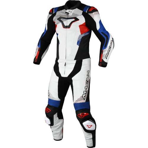 Macna Armadyl Combinaison En Cuir De Moto Deux Pièces Perforée, Blanc-Rouge-Bleu, Taille 50 Pour Hommes