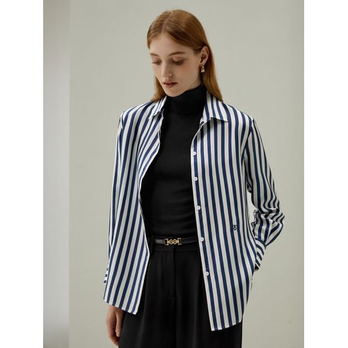 Lilysilk Chemise En Soie Élégante Le Bouton De Manchette Soie De Mûrier Un Confort Inégalé Fines Rayures Bleu-Blanc Petite L