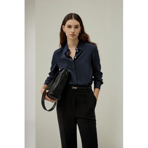 Lilysilk Chemisier Soie Boutonnière Caché Très Élastique Soie De Mûrier Sophistiqué Et Élégant Coupe Naturelle Bleu Minuit M