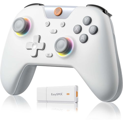 KALANKA-X05 Manettes PC Sans Fil Rechargeable avec RGB/Vibration/Hall Joystick/Hall Trigger, Manette PC Bluetooth pour Gamer/Switch/Mobile/Android/iOS/Android TV Box, 750 mAh, Blanc