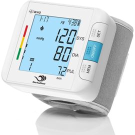 Tensiometre Poignet, Pour La Surveillance De La Tension Et Fréquence Cardiaque À Domicile.Brassard Ajustable 22-32cm, Led Écran Rétroéclairé, 2x99 Mémoire¿Blanc¿