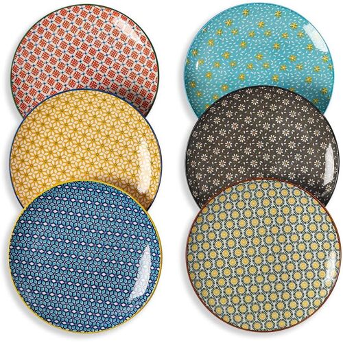Assiettes Plates En Porcelaine Colorée 25 Cm ¿ Lot De 6