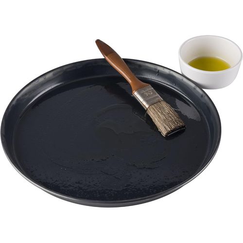 KALANKA-Plaque à pizza ronde Ø 26/24,3 x 2,5 cm - plaque à pizza en tôle bleue, non revêtue, longue durée, pour la cuisson professionnelle des pizzas