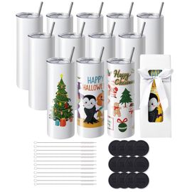 Mevronisshop-Lot De 12 Gobelets Thermos À Sublimation De 95 Cl, Fins Et Droits, Bouteille Sublimable En Acier Inoxydable, Vierges, À Double Paroi, Cadeaux Personnalisés Avec Couvercle Et Paille, Boît