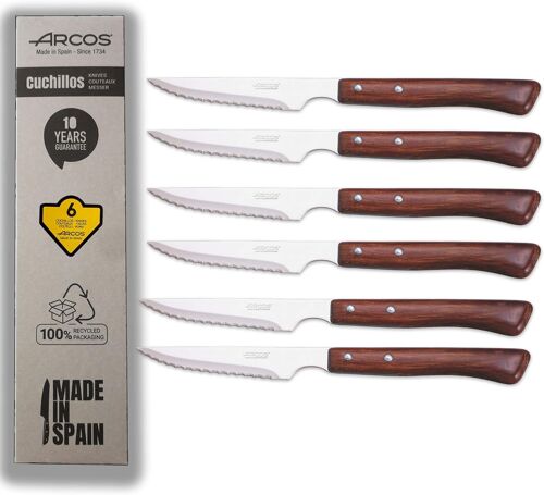 Lot De 6 Couteaux À Steak Arcs À Manche Bois Et Emballage Recyclé
