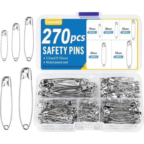 Tianyi-Lot De Épingles À Nourrice De Avec Boîte De Rangement Pour Vêtements, Couture, Épingle, Ourlet, Couture Et Bricolage (270, 5 Sizes(19mm/28mm/32mm/45mm/55mm))