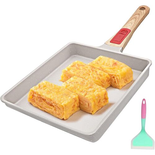 Jexnovashop-Poêle À Tamagoyaki, Grande Poêle À Omlette Japonaise Avec Poignée Amovible, 23x21 Cm Poele Japonaise Omelette Antiadhésive, Résistante Au Four Et Au Lave-Vaisselle (Blanc)