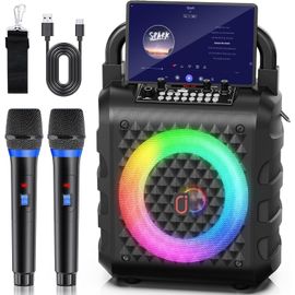 SUBZONAL-Caisses karaoké avec 2 Microphones sans Fil, karaoké Professionnel Portable Bluetooth avec lumières LED, Eco/TF/USB, AUX, pour Les fêtes et Les Adultes, Cadeau pour Les Amis et la Famille