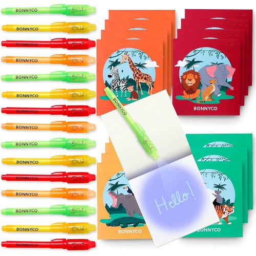 SUBZONAL-Stylo Encre Invisible et Carnet de Notes Pack 16 Animaux de la Jungle Petits Cadeaux Anniversaire Jungle Garcon Fille, Cadeau Anniversaire Enfants Invités, Jouet Pinata, Pochette Surprise