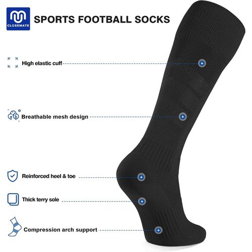 Asfasfq-2 Paires Chaussettes Foot Antidérapantes Hautes Longues 39-42 43-46 47-50 Pour Hommes Femmes Respirantes Confortables En Noir Blanc Bleu