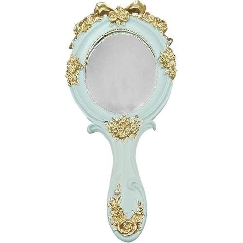 2025 - Miroir de courtoisie vintage vert avec poignée, miroir de courtoisie portable antique pour femmes
