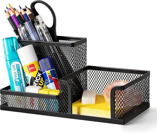 Organiseur de bureau en maille avec porte-crayons et paniers de rangement pour accès au bureau
