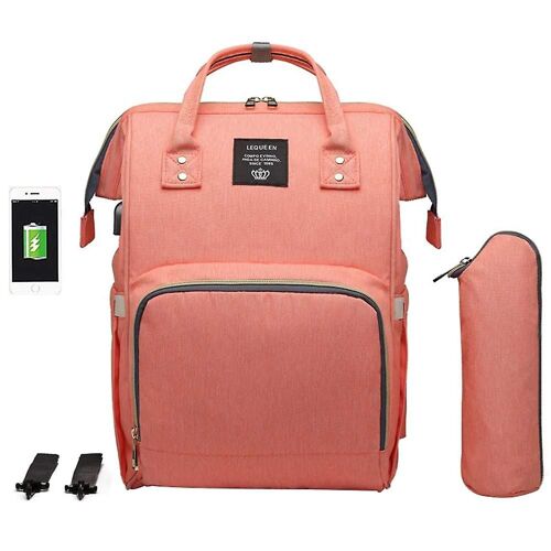 Sac Momie Rechargeable Usb Sac À Dos, Grande Capacité Multifonctionnel Bébé Sortie Mère Et Bébé Sac Orange Rose