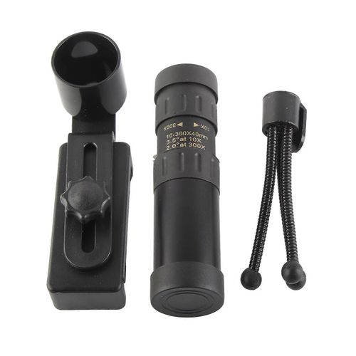 Télescope monoculaire compact et étanche avec zoom 10-300 x 40 mm et support pour smartphone, trépied pour randonnée, camping, observation des oiseaux
