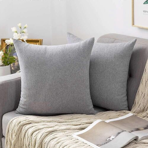 Lot De 2 Taies D'oreiller Décoratives Carrées En Lin Fin Pour Canapé-Lit 45 X 45 Cm Gris
