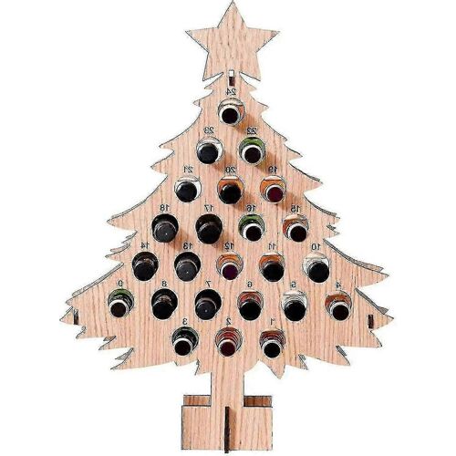 Calendrier de l'Avent 2025 avec porte-bouteilles de vin, compte à rebours de Noël, porte-bouteilles en bois, casier à vin 24 jours pour adultes - Sapin de Noël