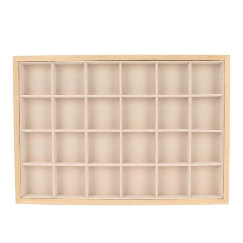Plateau De Rangement Et De Présentation De Bijoux Multifonction 24 Compartiments Pour Bagues, Boucles D'oreilles, Bracelets, Colliers, Beige