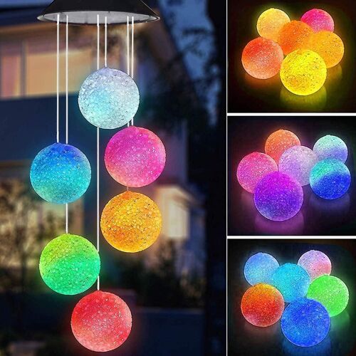 Carillon éolien solaire, boule de cristal solaire pour décoration intérieure et extérieure, mobile lumineux solaire pour jardin, cour, maison, cadeaux pour maman, épouse, grand-mère (boules)