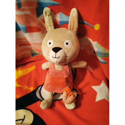Doudou Lapin Beige Robe Rouge Rose Poche Poule Oxybul