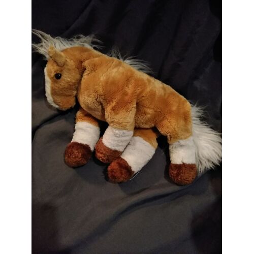 Peluche Cheval Beige Marron Blanc Billes