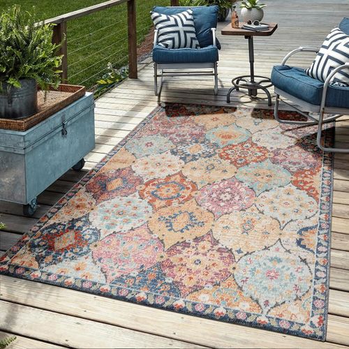 Sjzg-Mia's Bliss Tapis D'extérieur Robuste, Design Moderne, Résistant Aux Intempéries Et Aux Uv, Pour Balcon, Terrasse Et Jardin D'hiver, Mais Aussi Pour La Cuisine Ou La Salle À Manger, Multicolore,