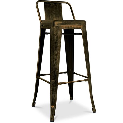 Tabouret De Bar Avec Dossier - Design Industriel - 76cm - Nouvelle Édition -Metalix Bronze Métallisé