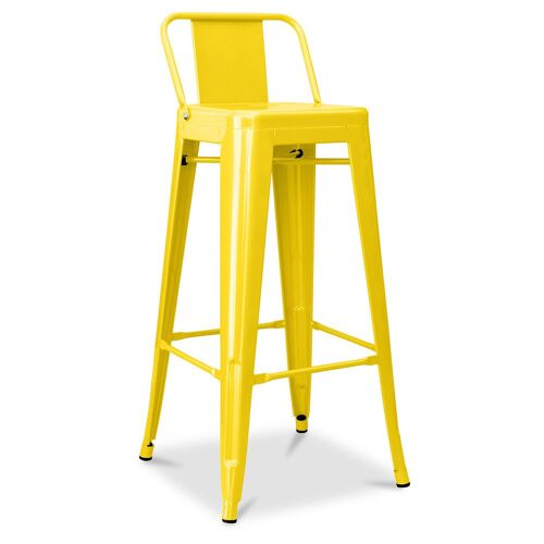 Tabouret De Bar Avec Dossier - Design Industriel - 76cm - Nouvelle Édition -Metalix Jaune