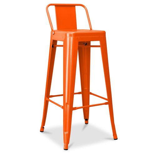 Tabouret De Bar Avec Dossier - Design Industriel - 76cm - Nouvelle Édition -Metalix Orange