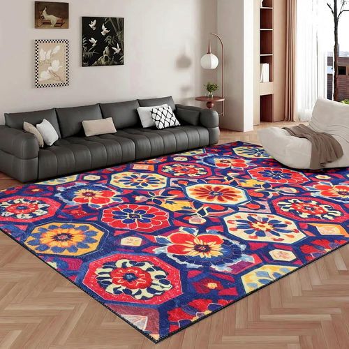 Sjzg-Grand Tapis Pour Salon, Tapis D'extérieur Doux Et Moelleux En Faux Cachemire Lavable En Machine, Tapis Antidérapant Pour Jardin, Entrée, Couloir, Restaurant (127 X 203,2 Cm, Fleur Rouge)