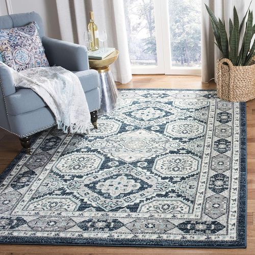 Sjzg-Madison Mad501 Tapis D'intérieur Moderne Et Chic Pour Salon, Chambre À Coucher Ou Tout Espace Intérieur Bleu Marine/Gris 61 X 244 Cm