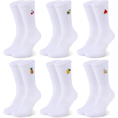 Asfasfq-Lot De 6 Paires De Chaussettes De Tennis Blanches Pour Homme Et Femme Avec Motif, Eu 39-42, Chaussettes De Sport Avec Motif Fruit, Chaussettes De Sport, Unisexes, Respirantes, Blanc., Taille