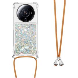 Coque Collier Pour Xiaomi 12 Ultra/12s Ultra - Silicone Ultra-Mince Pailleté Liquide Avec Lanière Tour De Cou Réglable, Argent