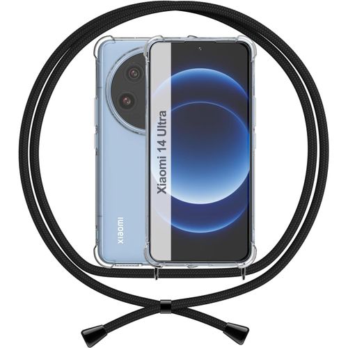 Coque Xiaomi 14 Ultra Avec Lanière Réglable ¿ Étui Transparent En Silicone Tpu Anti-Jaunissement, Protection Fine Antichoc Avec Cordon Amovible, Noir