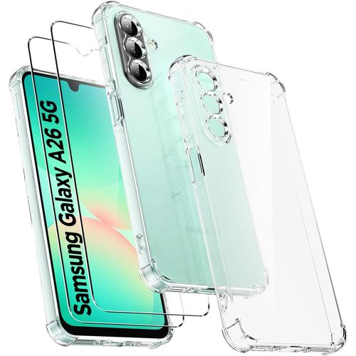 Coque Transparente Tpu Souple Anti¿Choc Pour Samsung Galaxy A26 5g ¿ Bumper Coins Renforcés + 2 Verres Trempés