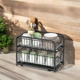 Lot de 2 Organiseurs de cuisine, 2 Paniers Coulissants, Empilable, avec tiroirs, Noir Classique