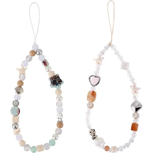KALANKA-2pcs Dragonnes pour Appareil Photo Beaded d'Étoile Mer, Jolies Lanières Charme Téléphone Portable Breloques Femmes Sac Appareil Photo Porte-Clés Thème Plage Accessoires Décoration et Cadeaux