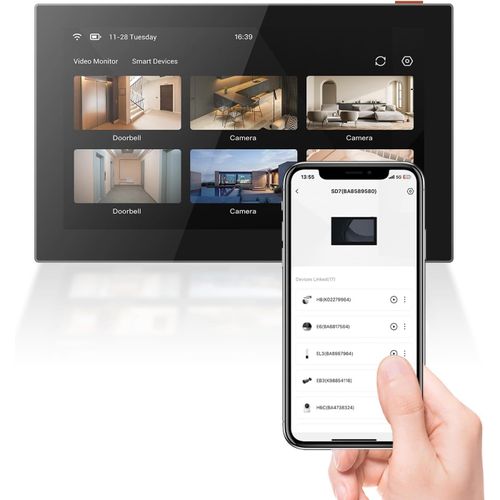 Moniteur De Sécurité Sans Fil 7'' Avec Ecran Tactile Intelligent Pour Système Domestique, Batterie 4600 Mah, Wi-Fi 2,4 Ghz, Audio Bidirectionnelle, Télécommande Avec App, Sd7