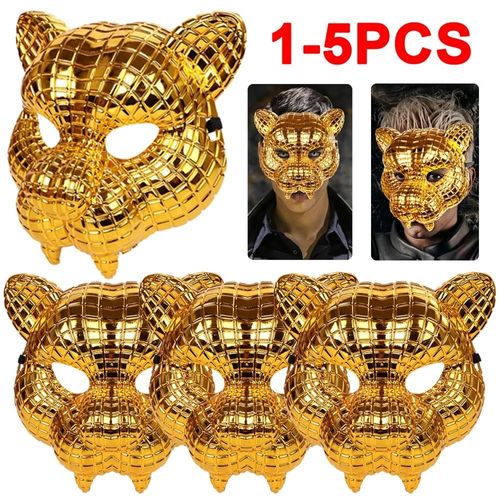 Halloween Animal Cosplay Lion Tigre Léopard Scène Spectacle Accessoire Masque Doré Léopard Masque Accessoires De Déguisement Fournitures De Fête--5pcs