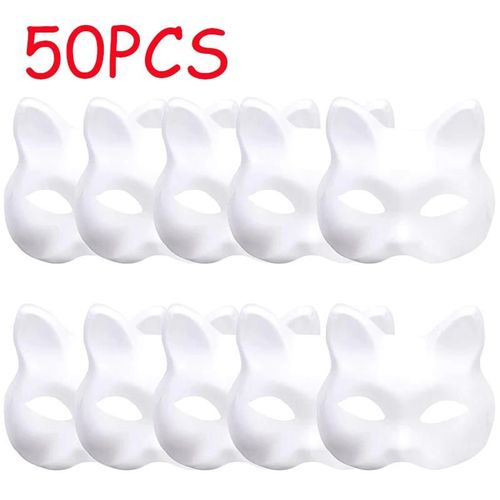 Masques Therian masques de chat blanc blanc bricolage masque d'halloween animaux demi-masques mascarade Cosplay fête-50PCS