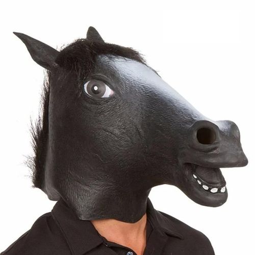 Masque de tête de cheval, Costume de Cosplay, fête drôle d'halloween, couvre-chef-Noir